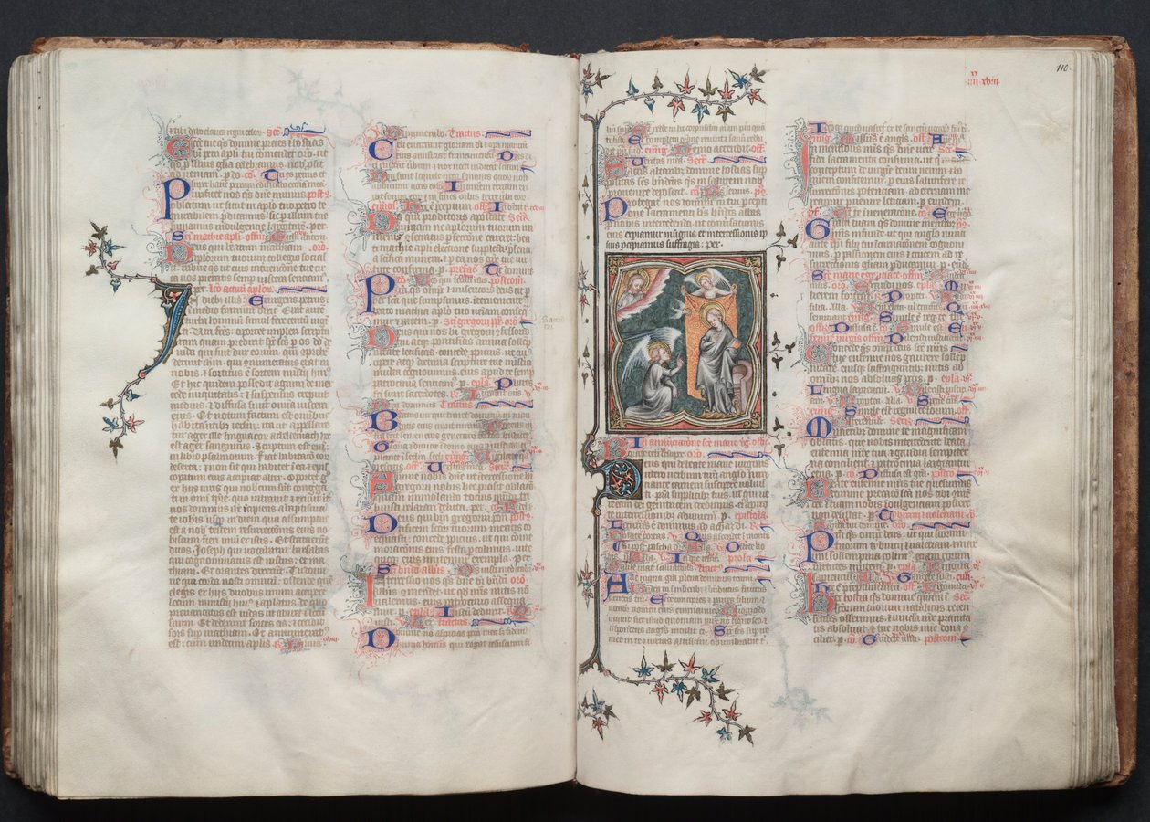 Mszał Gotha: Fol. 109v, Tekst, ok. 1375. autorstwa Master of the Boqueteaux