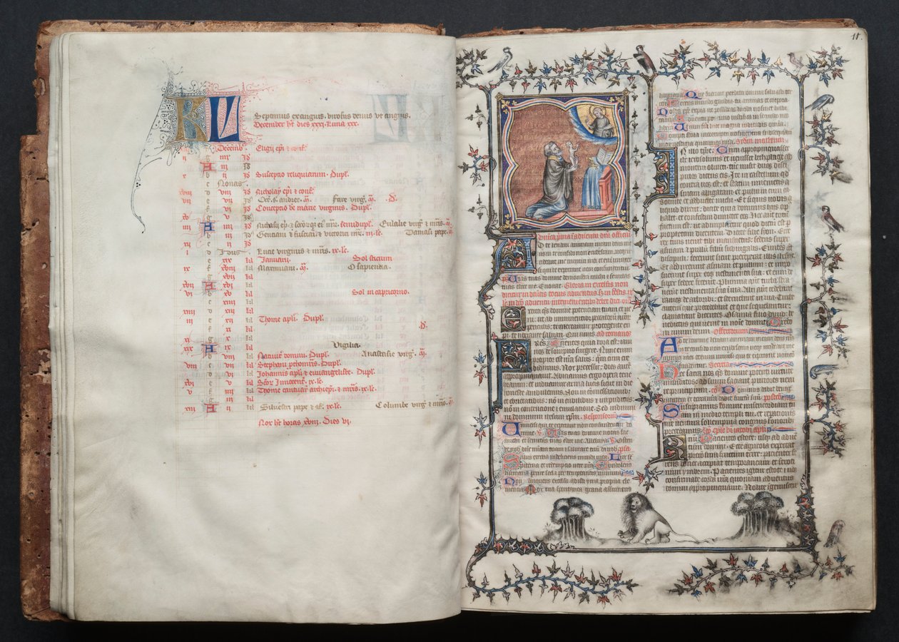 Mszał Gotha: Fol. 10v, tekst , ok. 1375. autorstwa Master of the Boqueteaux
