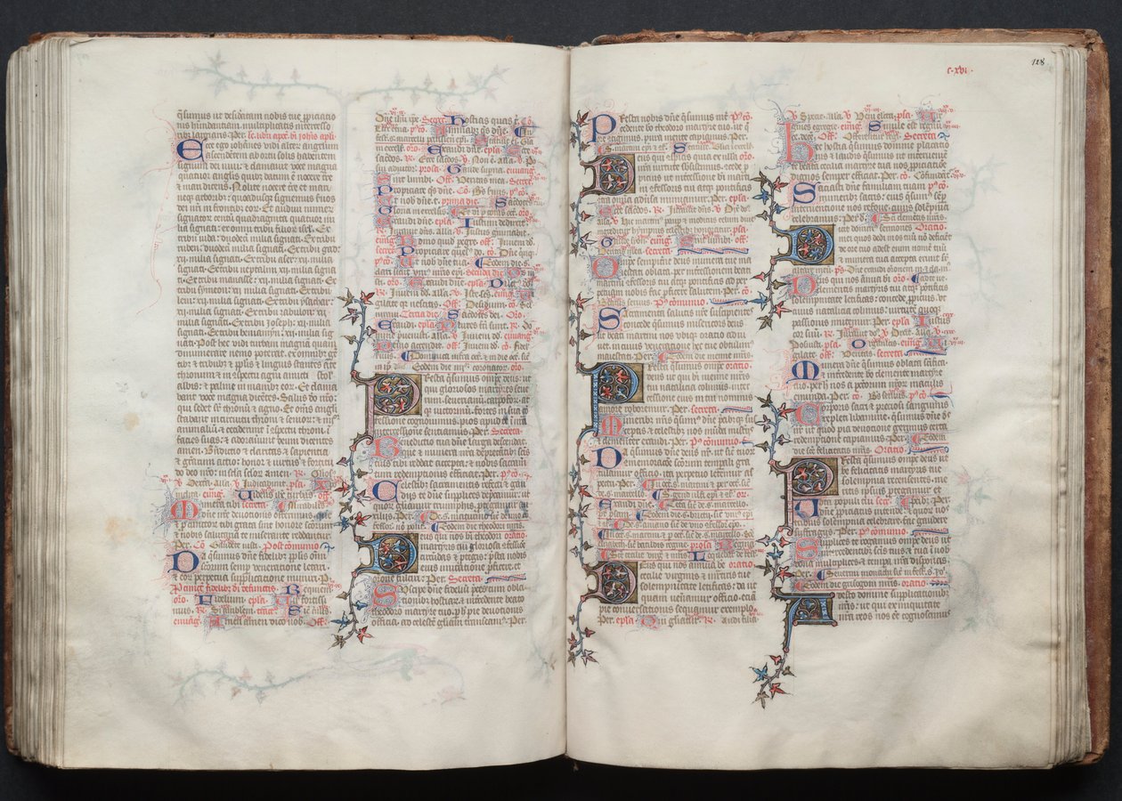 Mszał Gotha: Fol. 128r, Tekst, c. 1375. autorstwa Master of the Boqueteaux