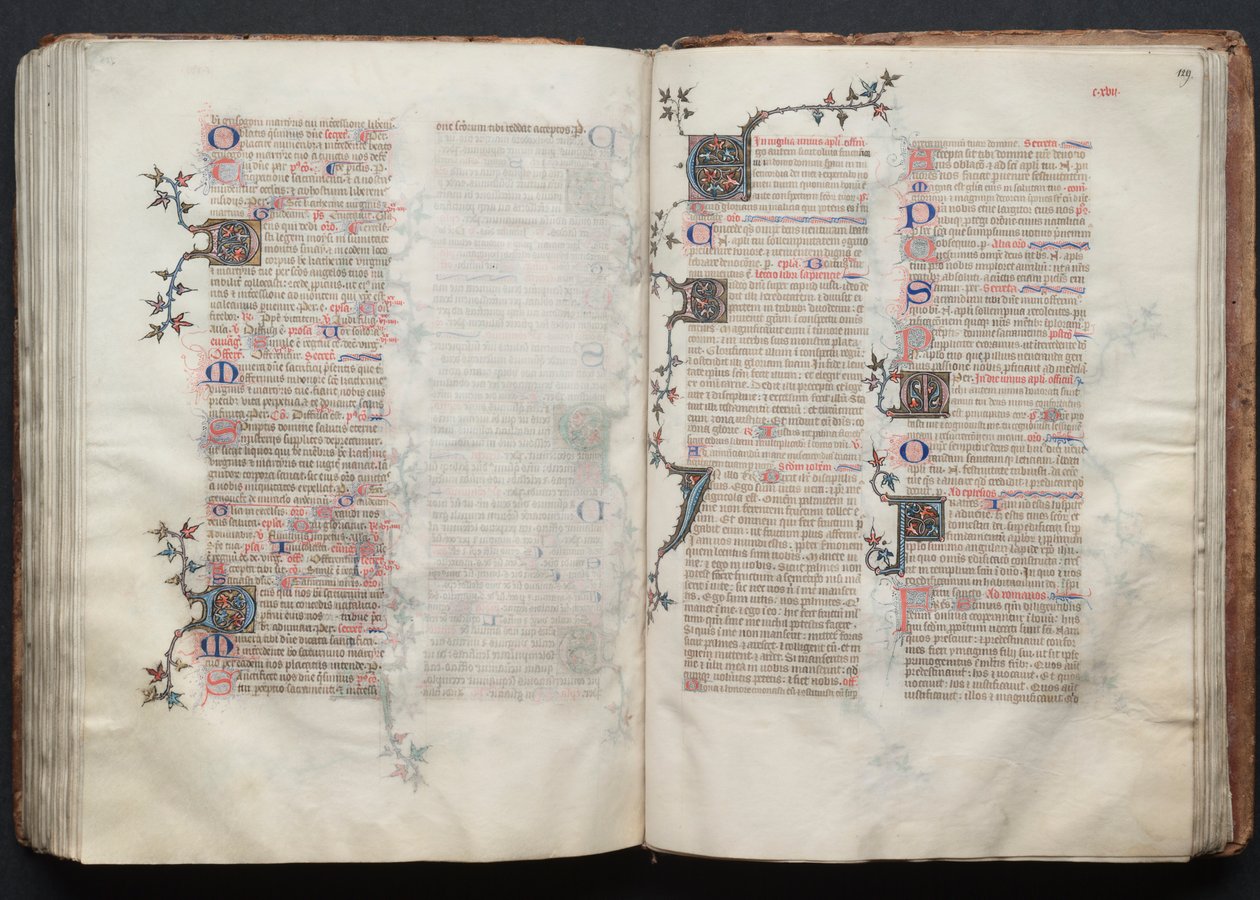 Mszał Gotha: Fol. 128v, tekst, ok. 1375. autorstwa Master of the Boqueteaux