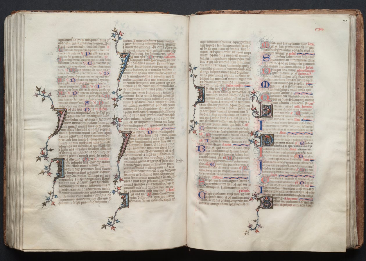 Mszał Gotha: Fol. 129v, Tekst, c. 1375. autorstwa Master of the Boqueteaux