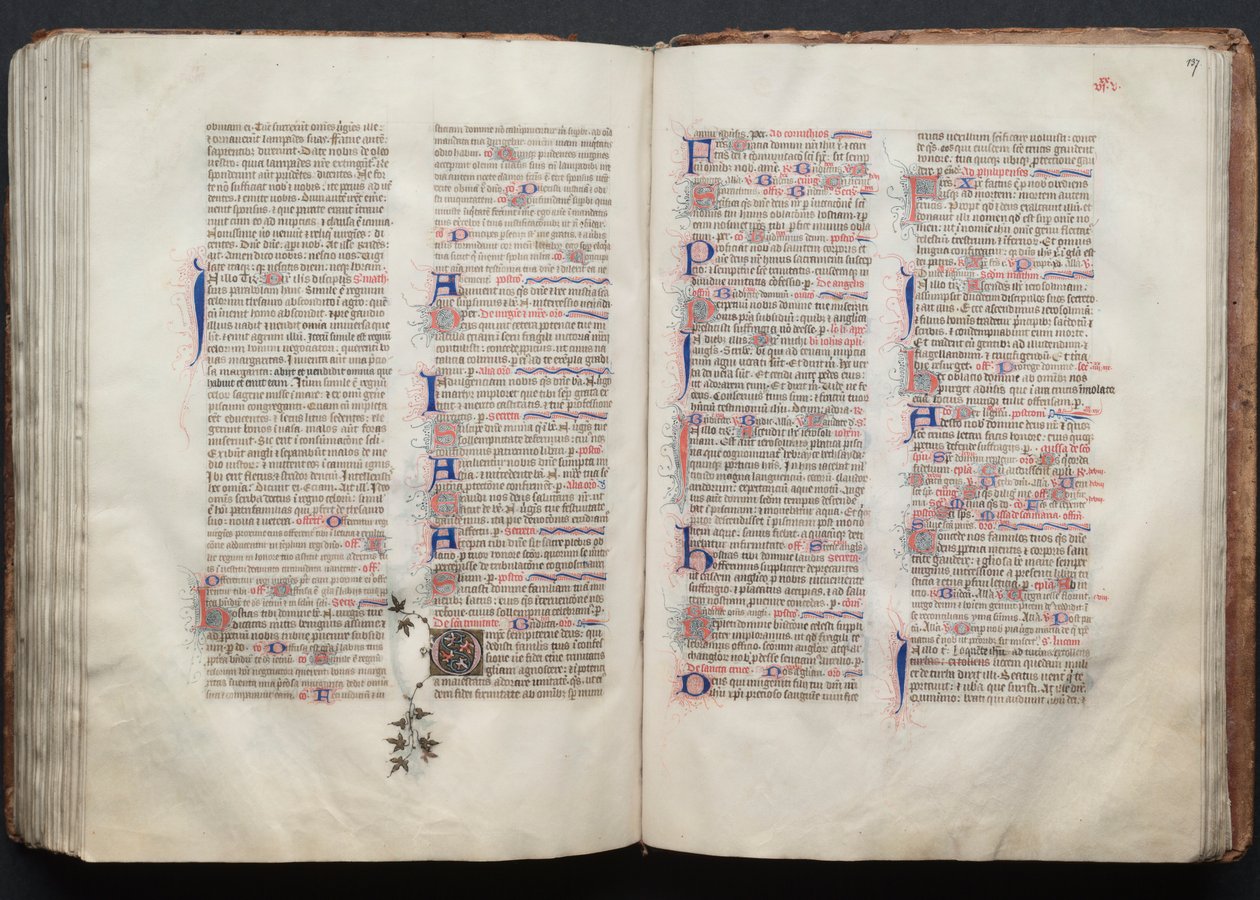 Mszał Gotha: Fol. 136v, Tekst, c. 1375. autorstwa Master of the Boqueteaux