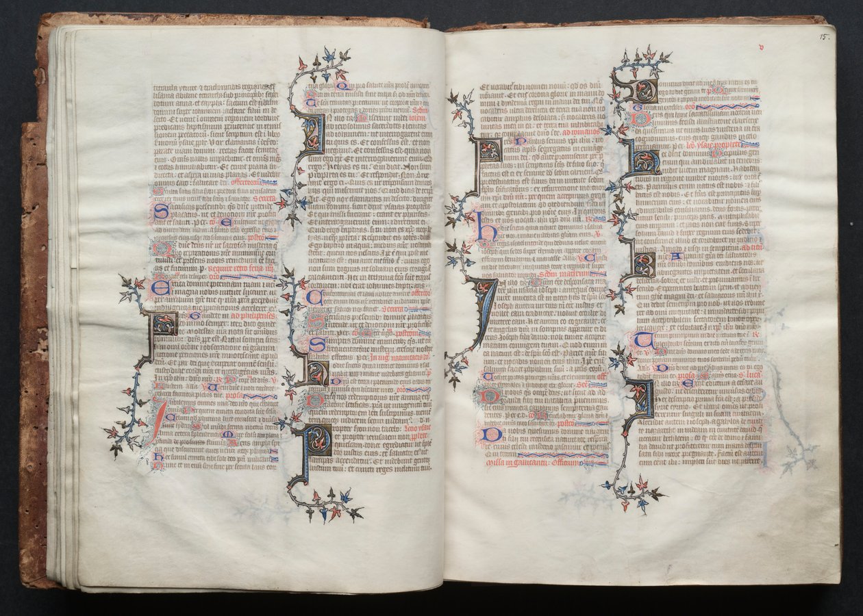 Mszał Gotha: Fol. 14v, tekst, c. 1375. autorstwa Master of the Boqueteaux