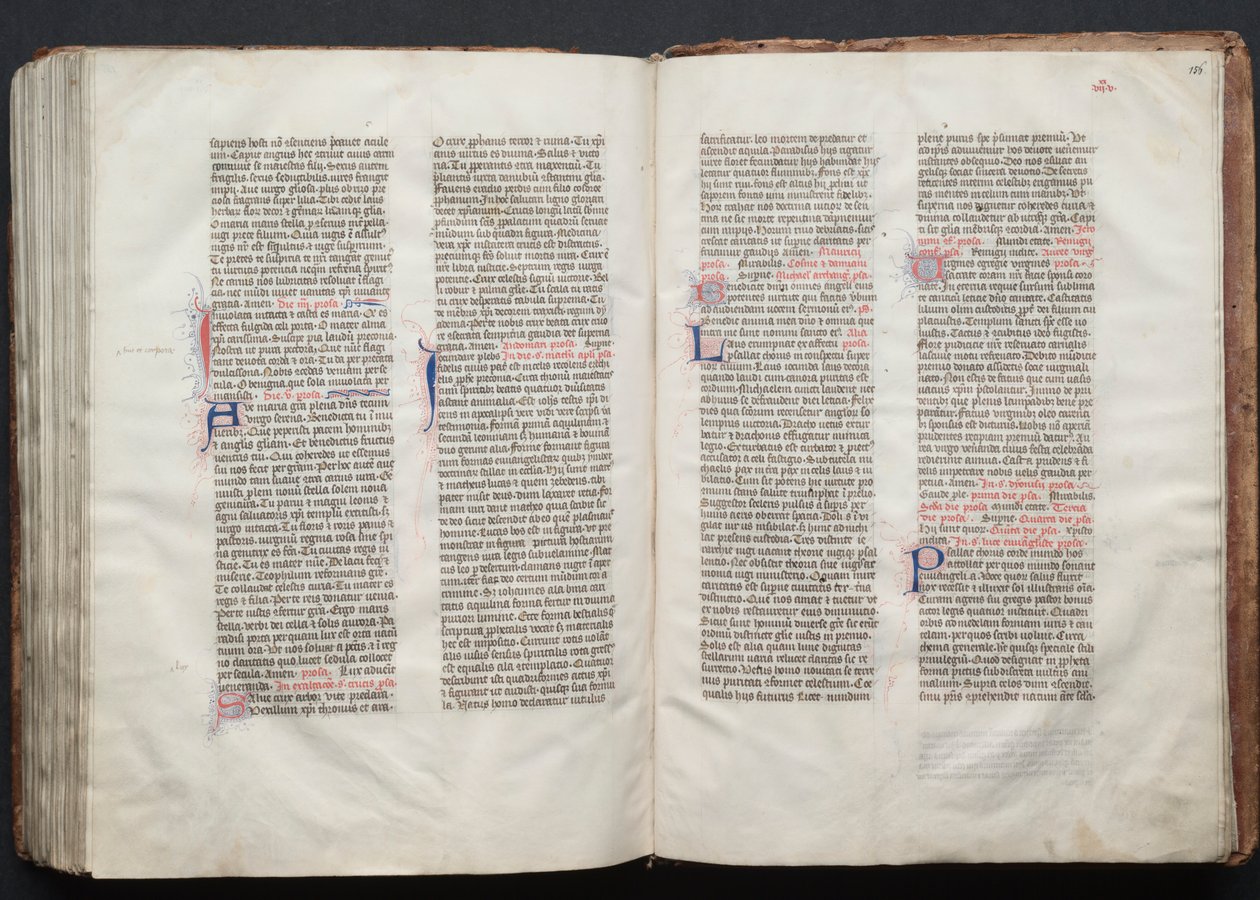 Mszał Gotha: Fol. 155v, tekst, ok. 1375. autorstwa Master of the Boqueteaux