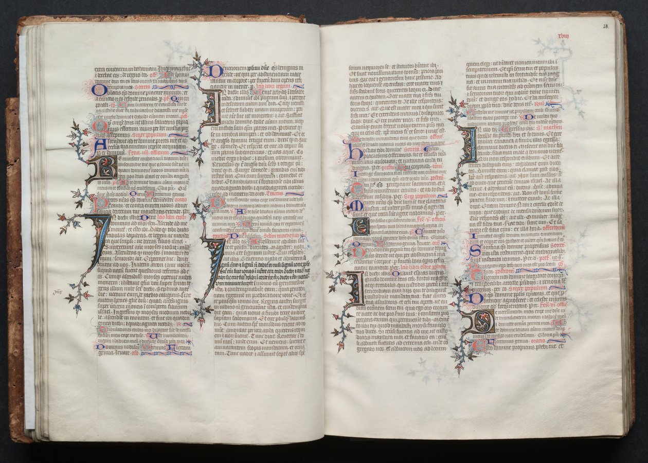 Mszał Gotha: Fol. 28r, Tekst, c. 1375. autorstwa Master of the Boqueteaux