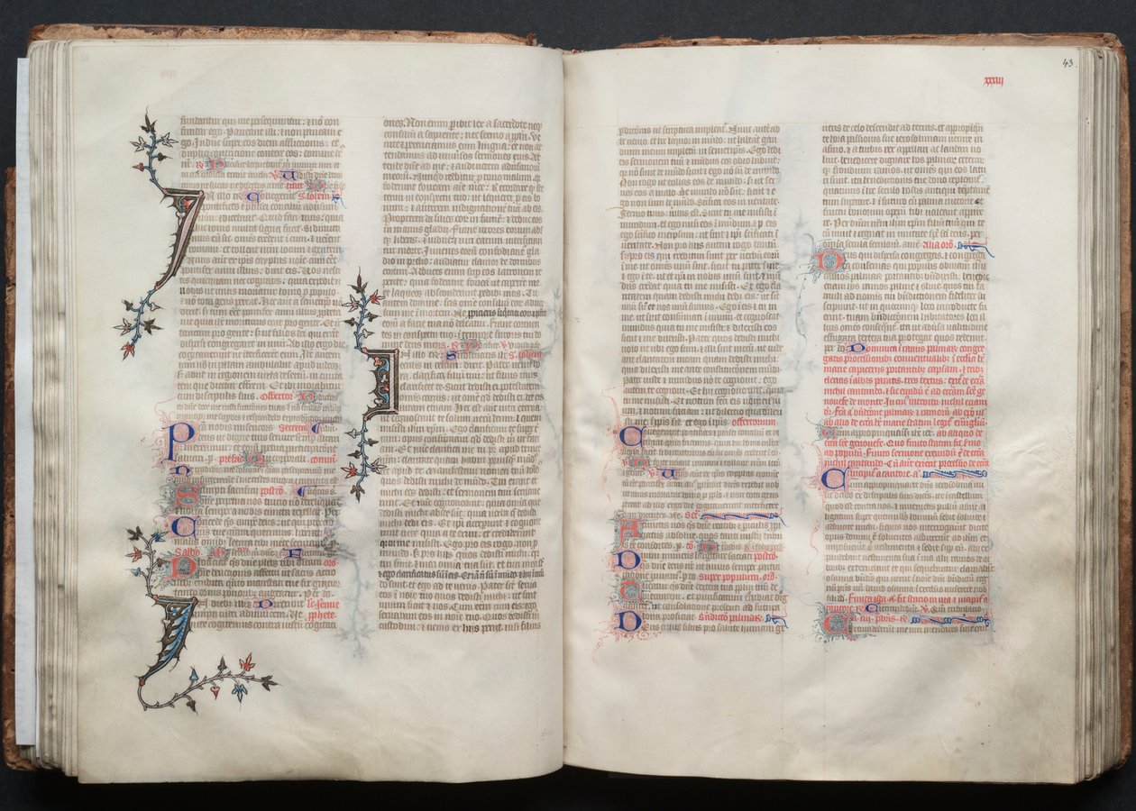 Mszał Gotha: Fol. 43r, Tekst, c. 1375. autorstwa Master of the Boqueteaux