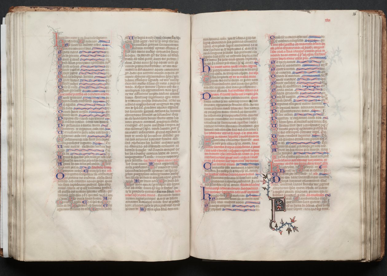 Mszał Gotha: Fol. 55v, tekst, ok. 1375. autorstwa Master of the Boqueteaux
