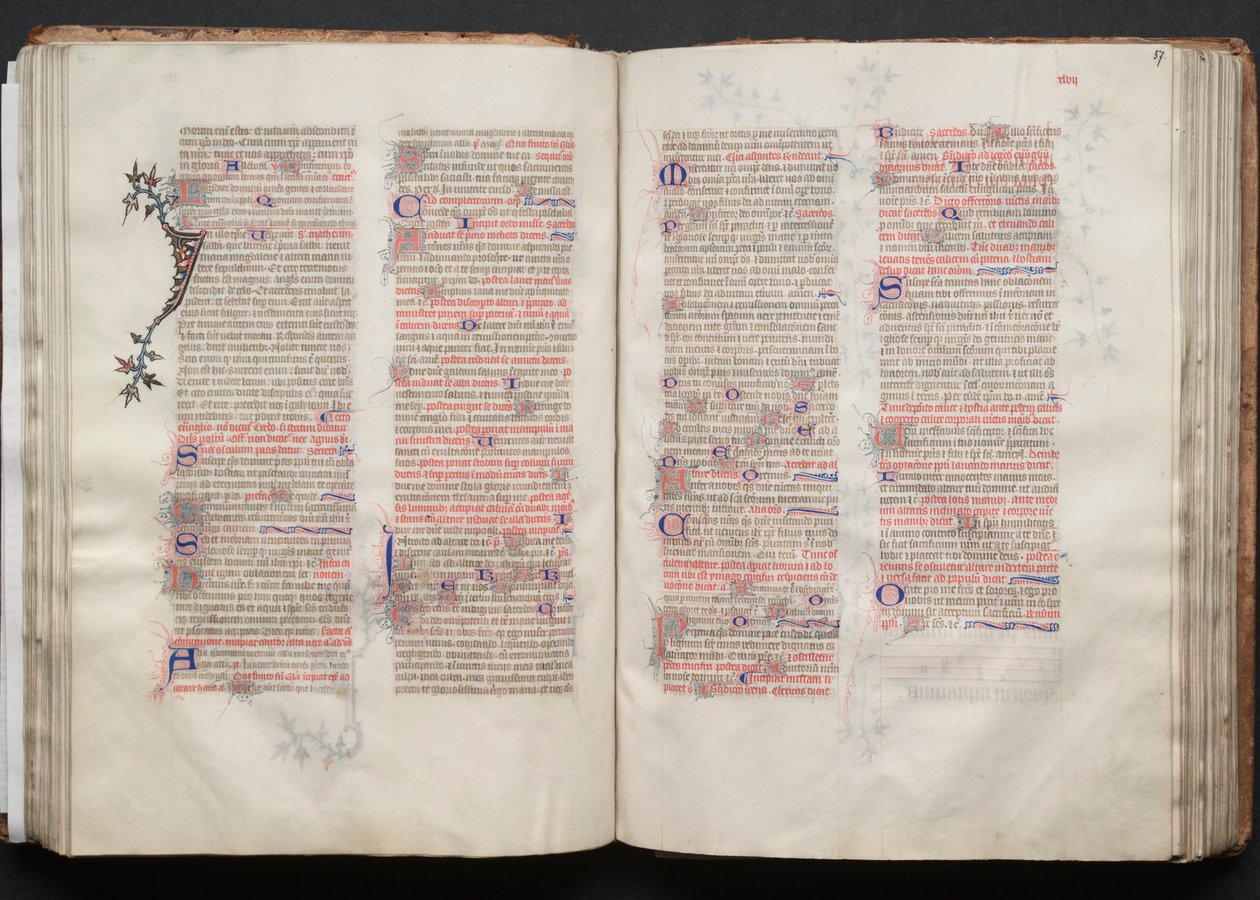 Mszał Gotha: Fol. 56v, Tekst, c. 1375. autorstwa Master of the Boqueteaux