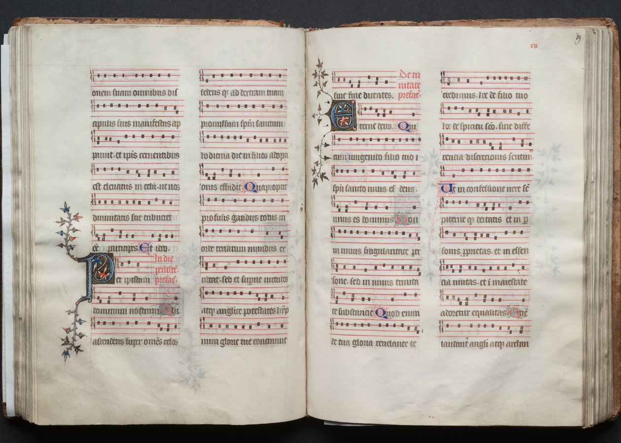 Mszał Gotha: Fol. 59r, Tekst, c. 1375. autorstwa Master of the Boqueteaux
