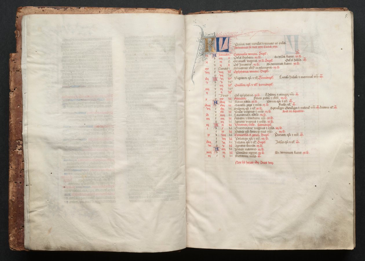 Mszał Gotha: Fol. 5r, Tekst , c. 1375. autorstwa Master of the Boqueteaux