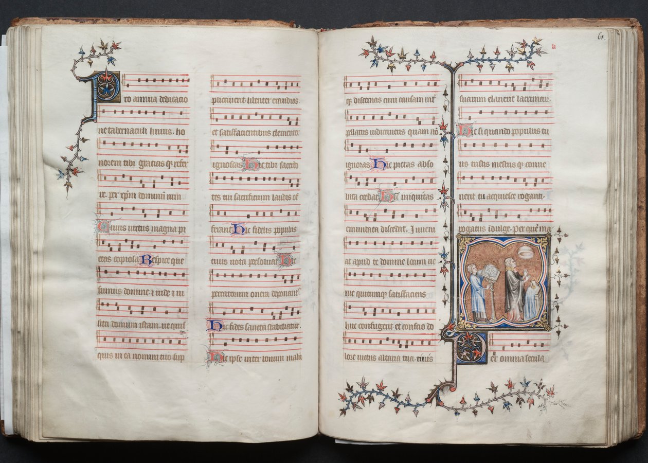 Mszał Gotha: Fol. 60v, tekst, ok. 1375. autorstwa Master of the Boqueteaux