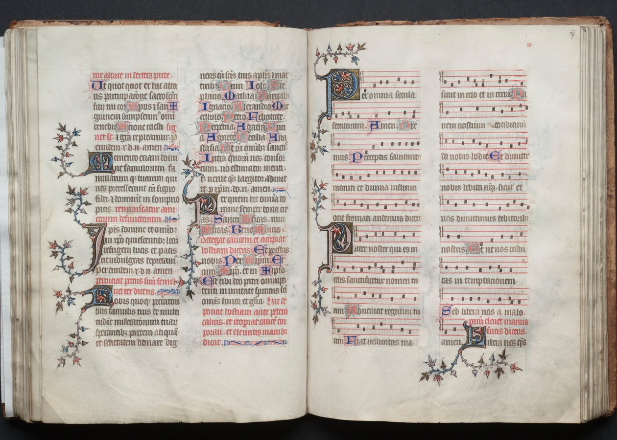 Mszał Gotha: Fol. 67r, Tekst, c. 1375. autorstwa Master of the Boqueteaux
