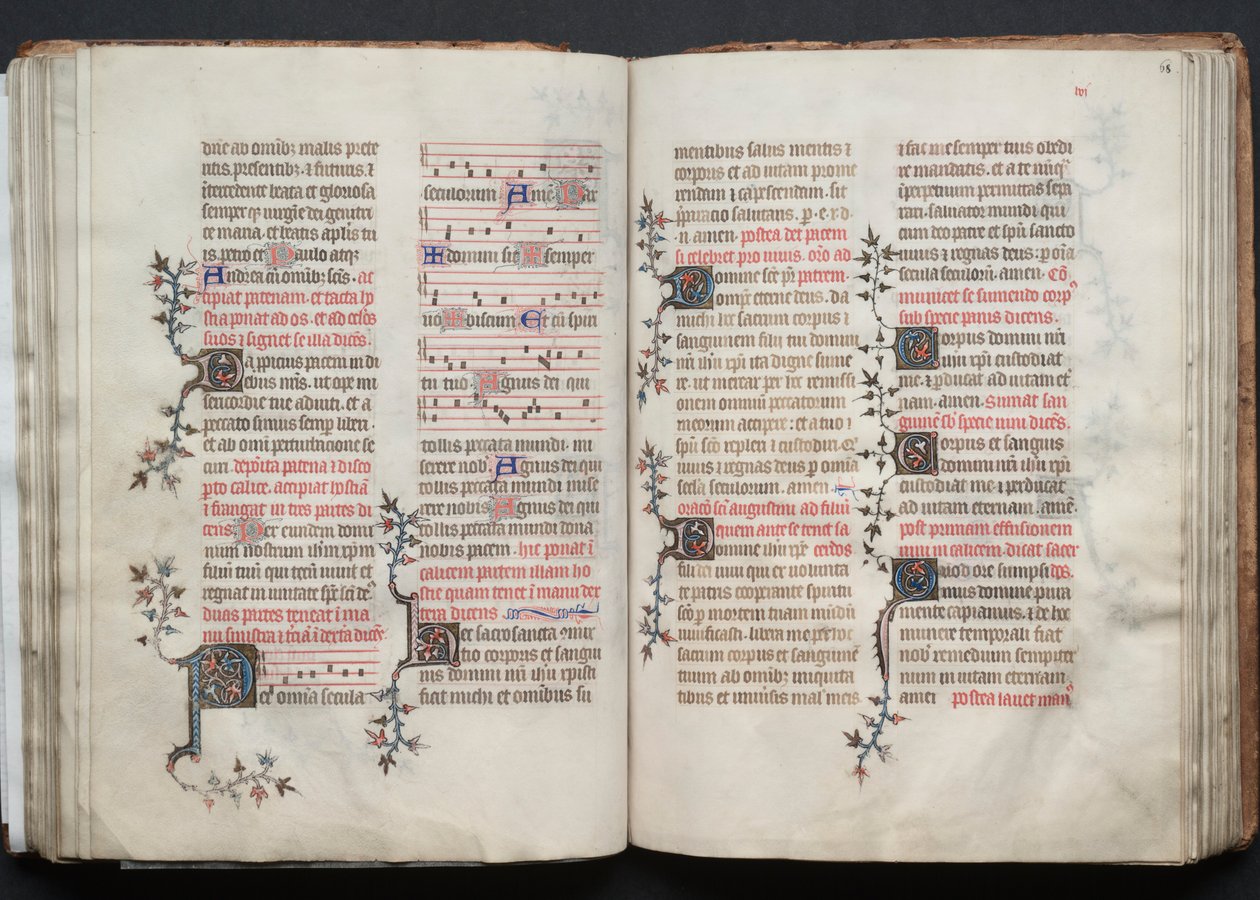 Mszał Gotha: Fol. 67v, Tekst, c. 1375. autorstwa Master of the Boqueteaux