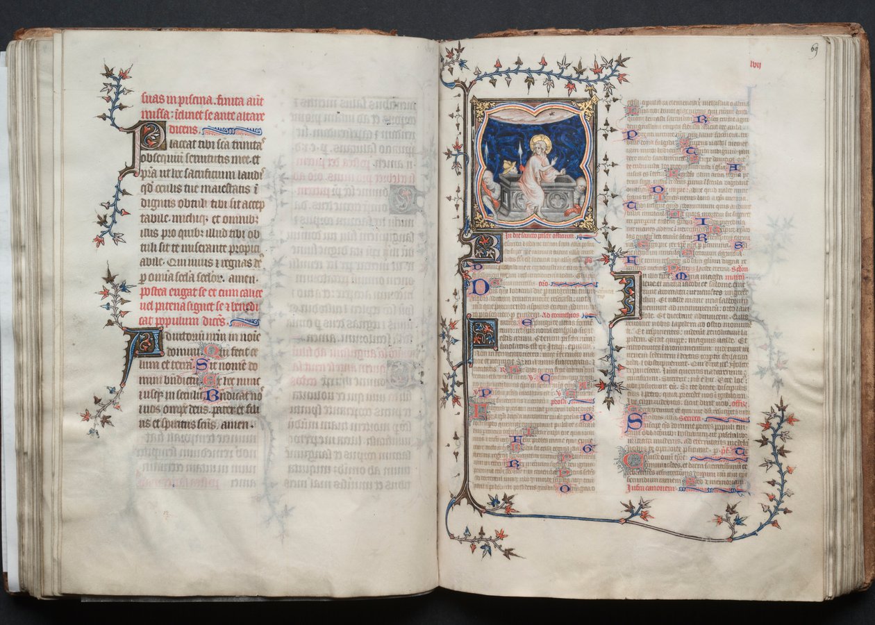 Mszał Gotha: Fol. 68v, tekst, c. 1375. autorstwa Master of the Boqueteaux