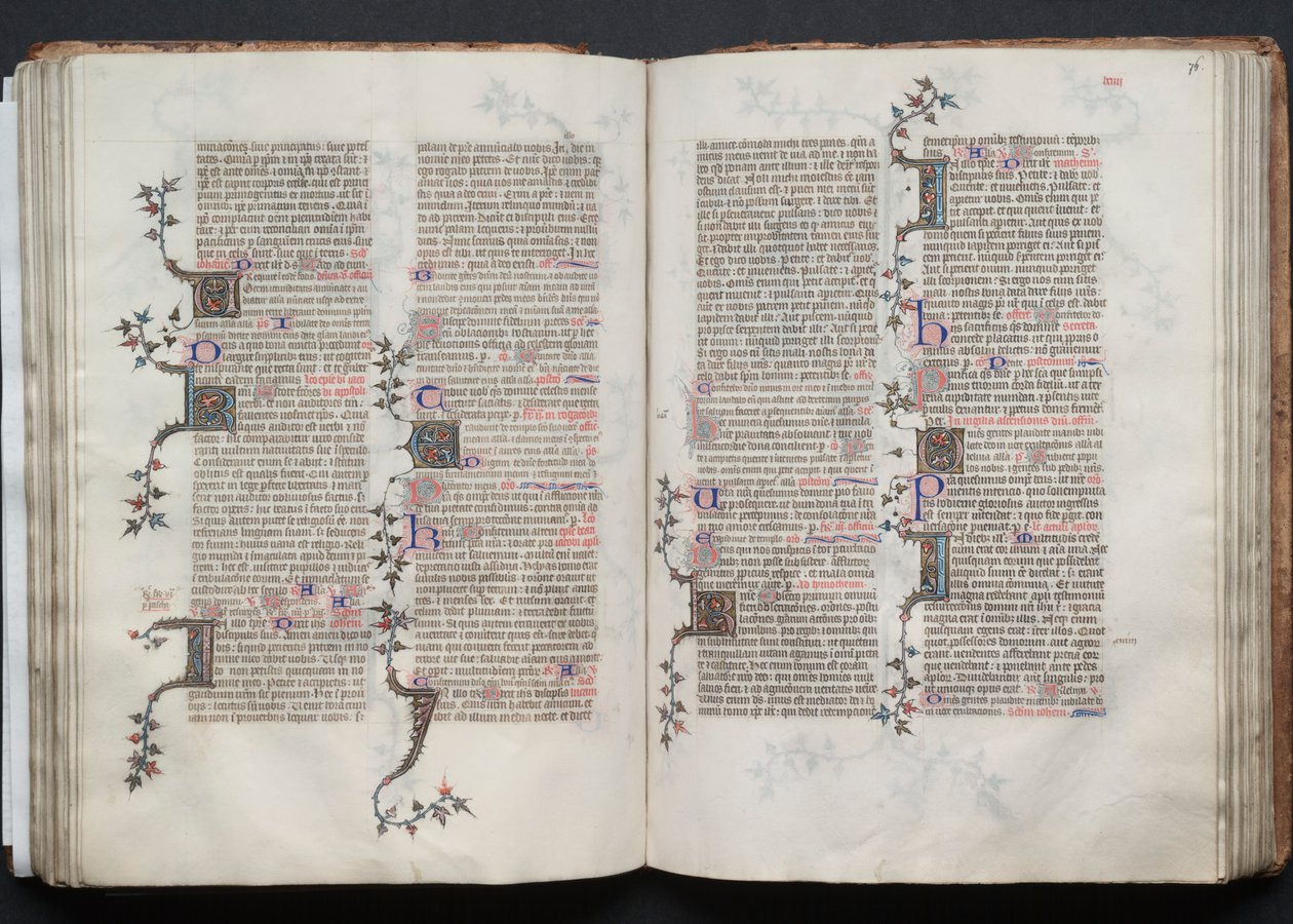 Mszał Gotha: Fol. 76r, Tekst, c. 1375. autorstwa Master of the Boqueteaux
