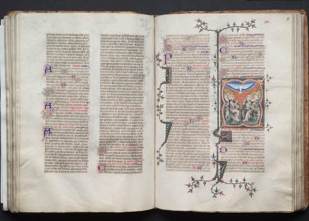 Mszał Gotha: Fol 79r, Pięćdziesiątnica, c. 1375. autorstwa Master of the Boqueteaux