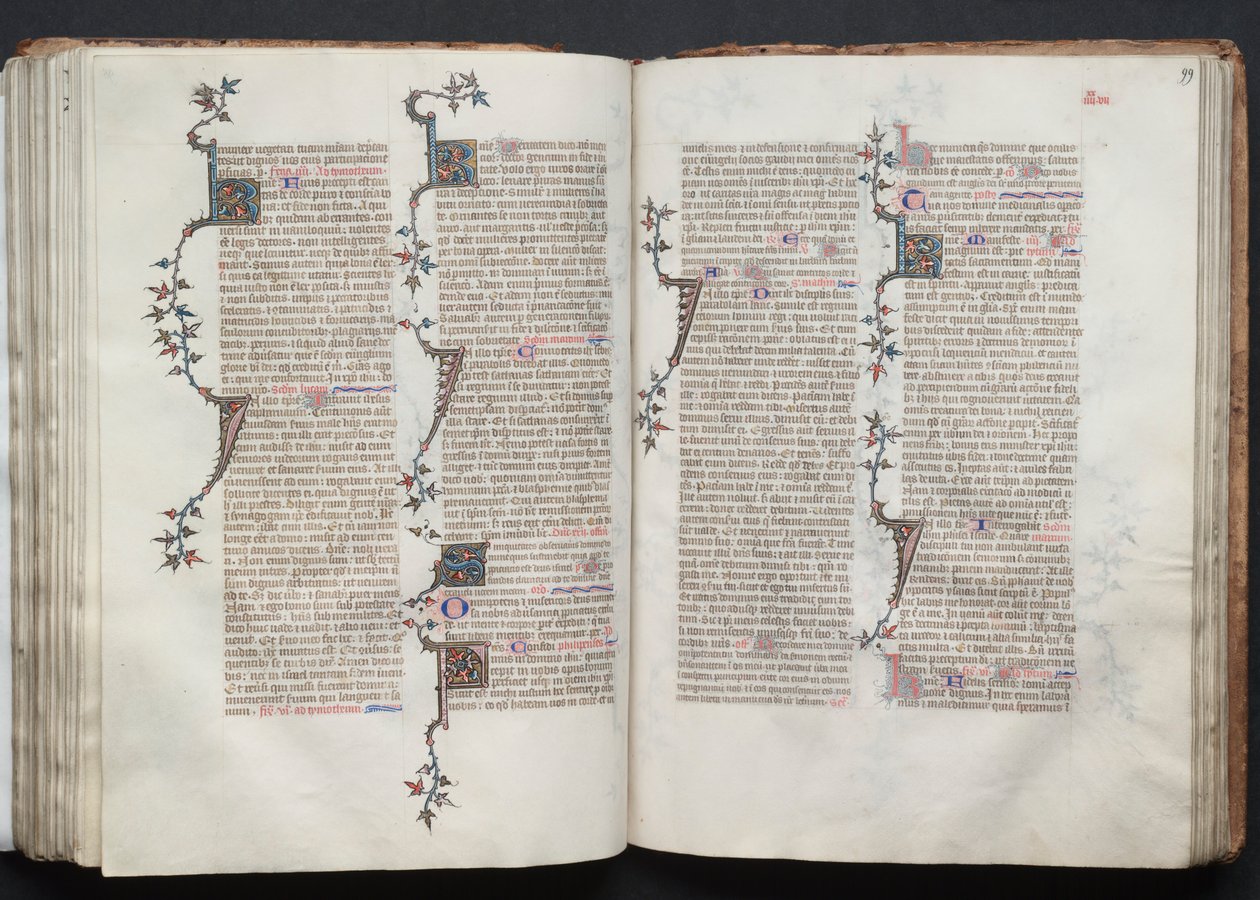 Mszał Gotha: Fol. 98v, tekst, c. 1375. autorstwa Master of the Boqueteaux