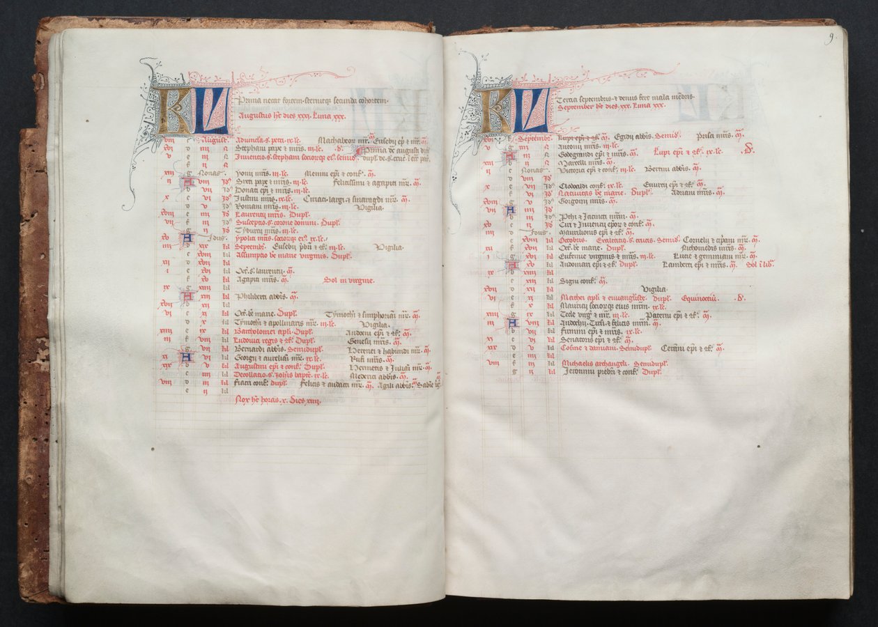 Mszał Gotha: Fol. 9r, Tekst , c. 1375. autorstwa Master of the Boqueteaux