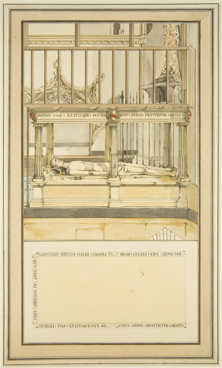 Grób biskupa Paula Busha w katedrze w Bristolu, ok. 1799 (akwarela na papierze) autorstwa Master of the Bristol Church Monuments