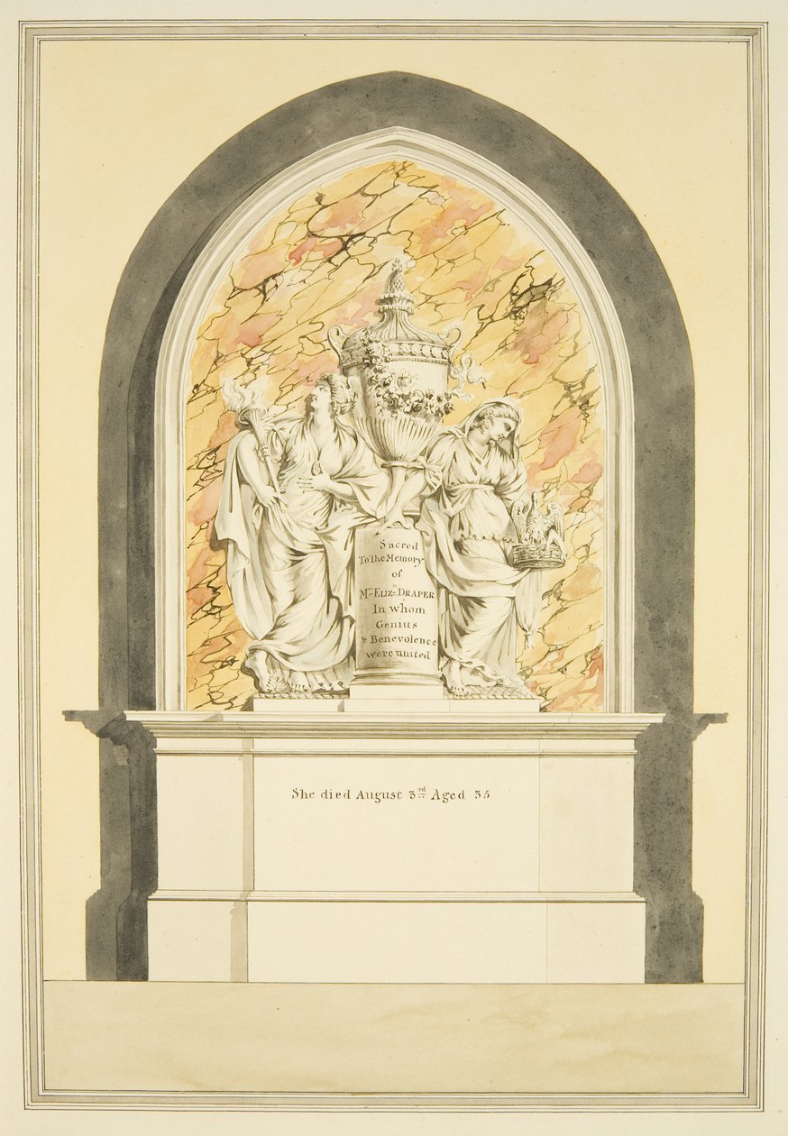 Grób pani Elżbiety Draper, zm. 1835, w katedrze w Bristolu (akwarela na papierze) autorstwa Master of the Bristol Church Monuments