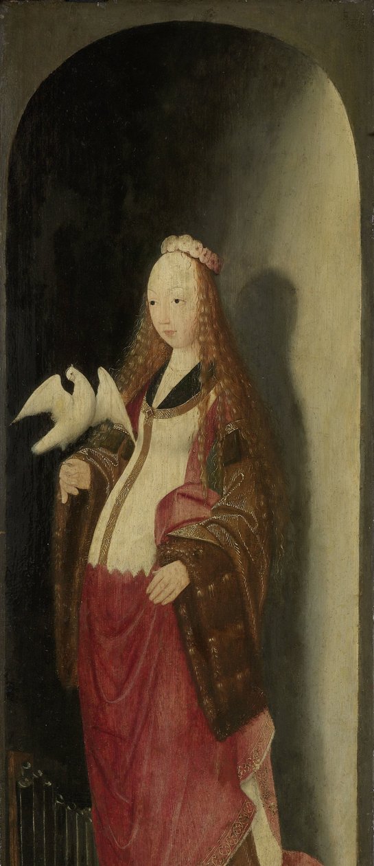 Święta Cecylia, prawe skrzydło tryptyku autorstwa Master of the Brunswick Diptych (attributed to)