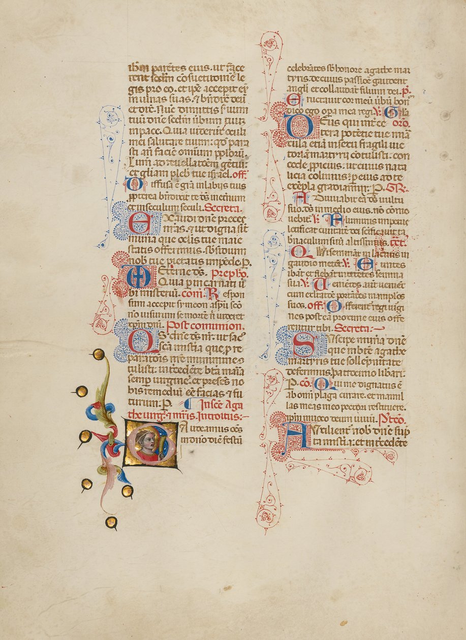 Inicjał G: Święta Agata autorstwa Master of the Brussels Initials