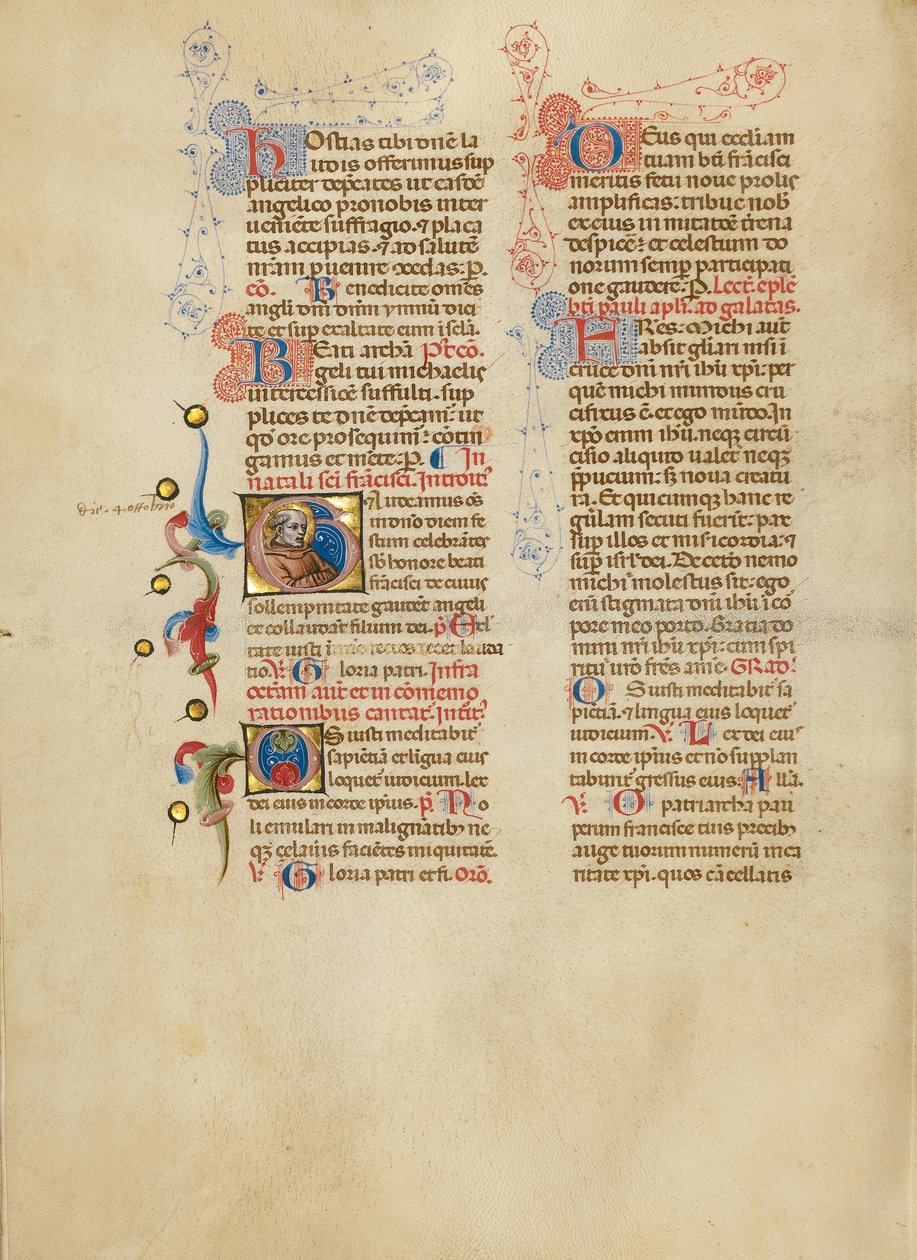 Inicjał G: Saint Francis autorstwa Master of the Brussels Initials