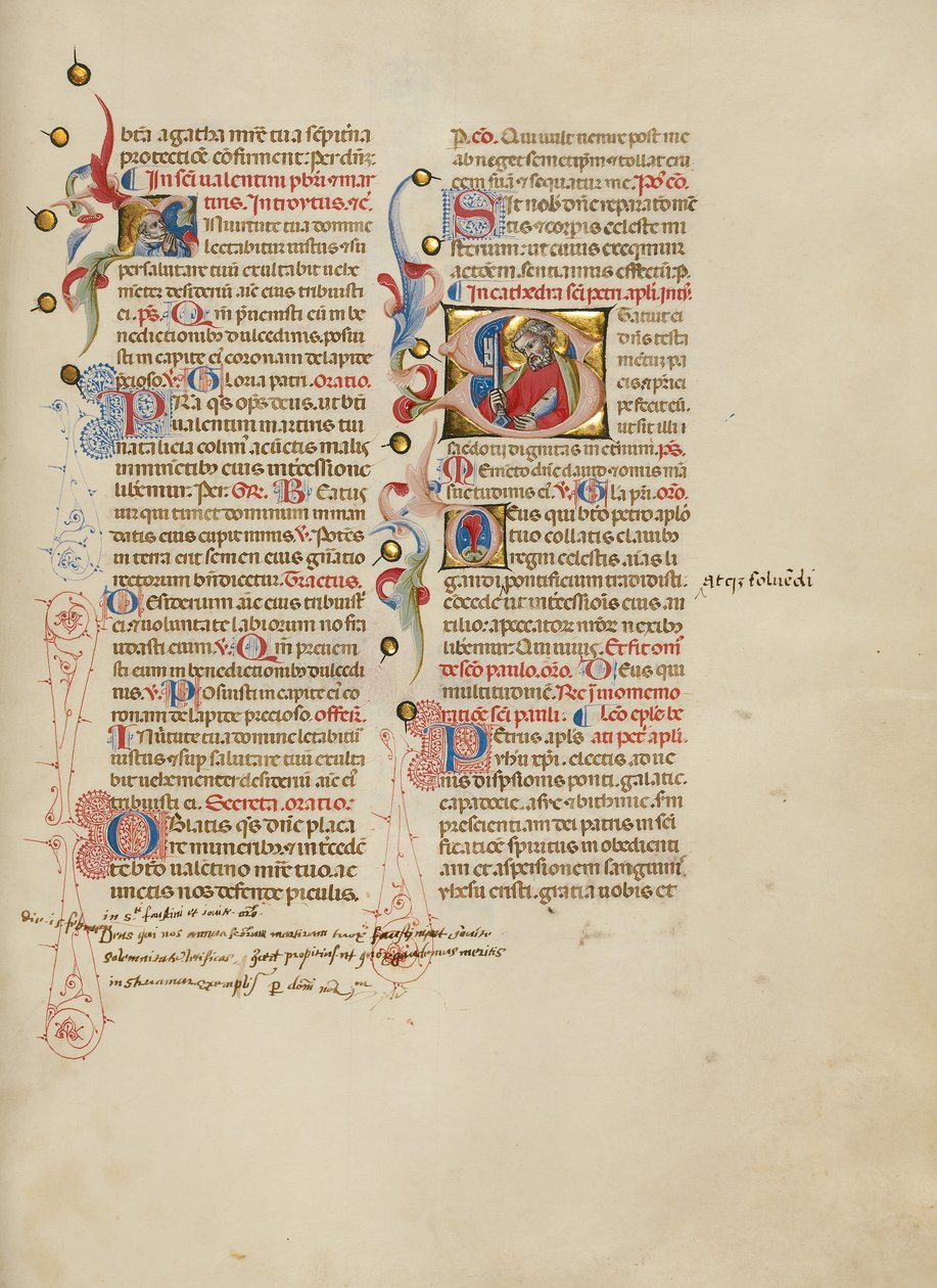 Inicjał I: Święty Walenty; Inicjał S: Święty Piotr autorstwa Master of the Brussels Initials