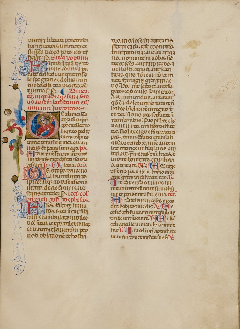 Inicjał O: Saint Lawrence autorstwa Master of the Brussels Initials