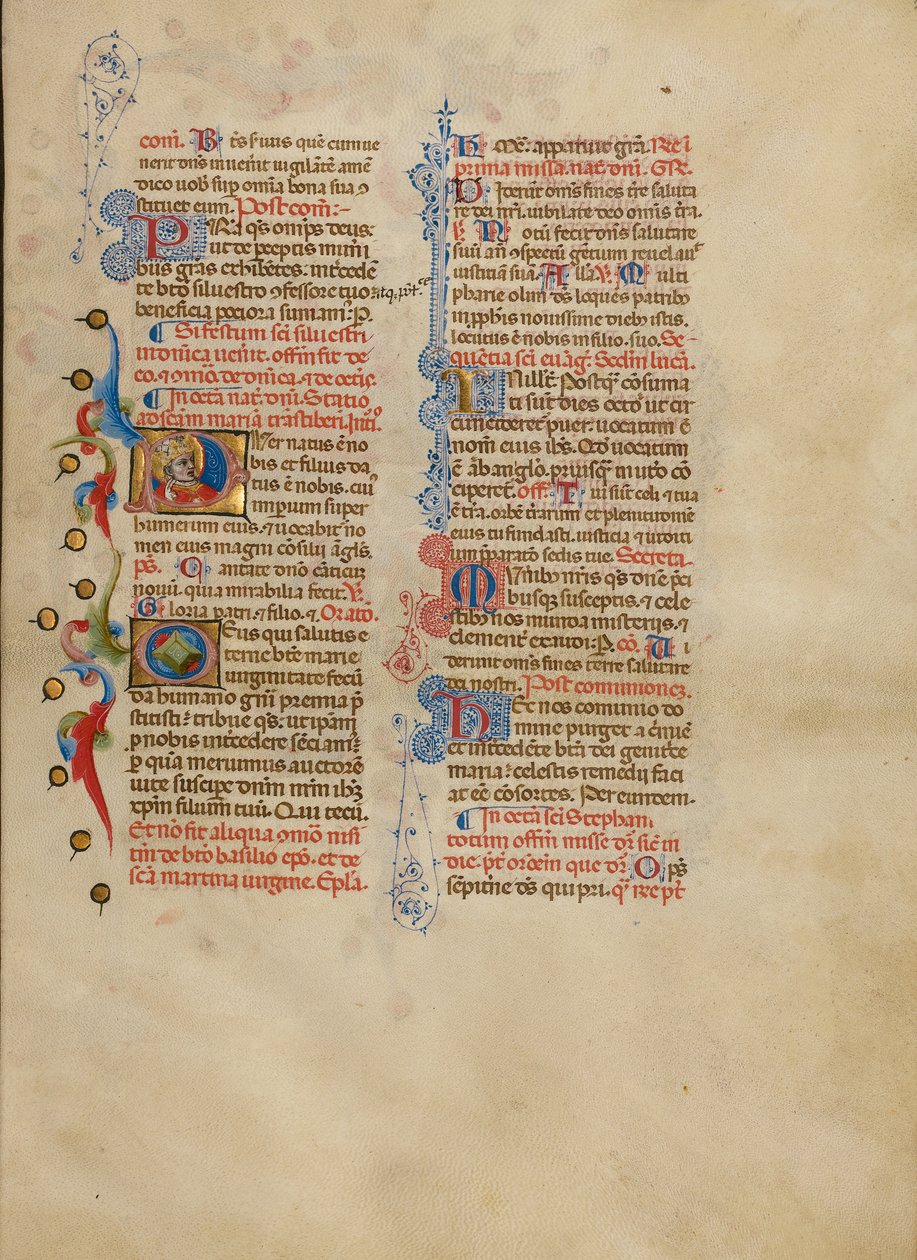 Inicjał P: Papieskie błogosławieństwo autorstwa Master of the Brussels Initials