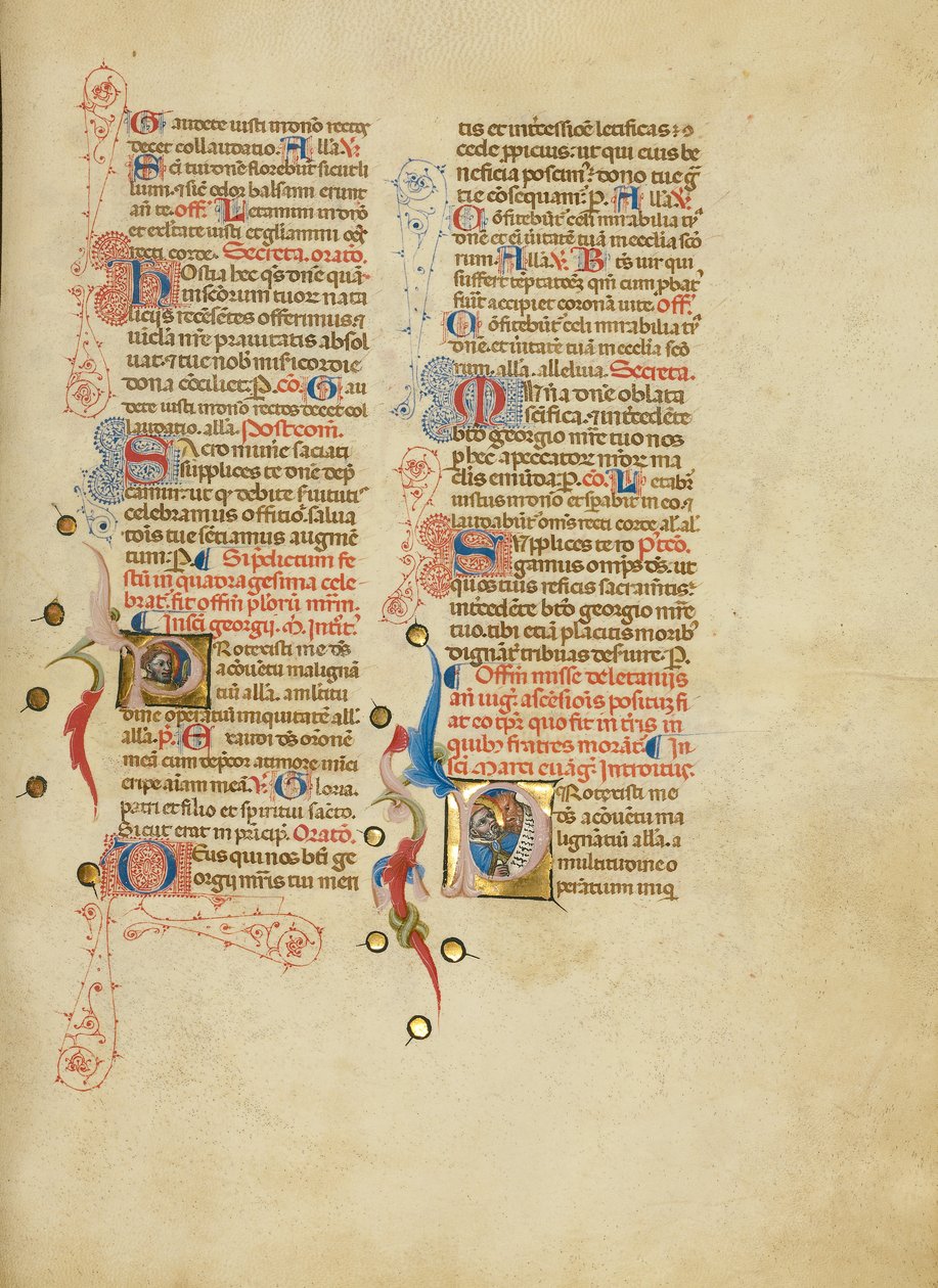Inicjał P: Święty Jerzy; Inicjał P: Święty Marek autorstwa Master of the Brussels Initials