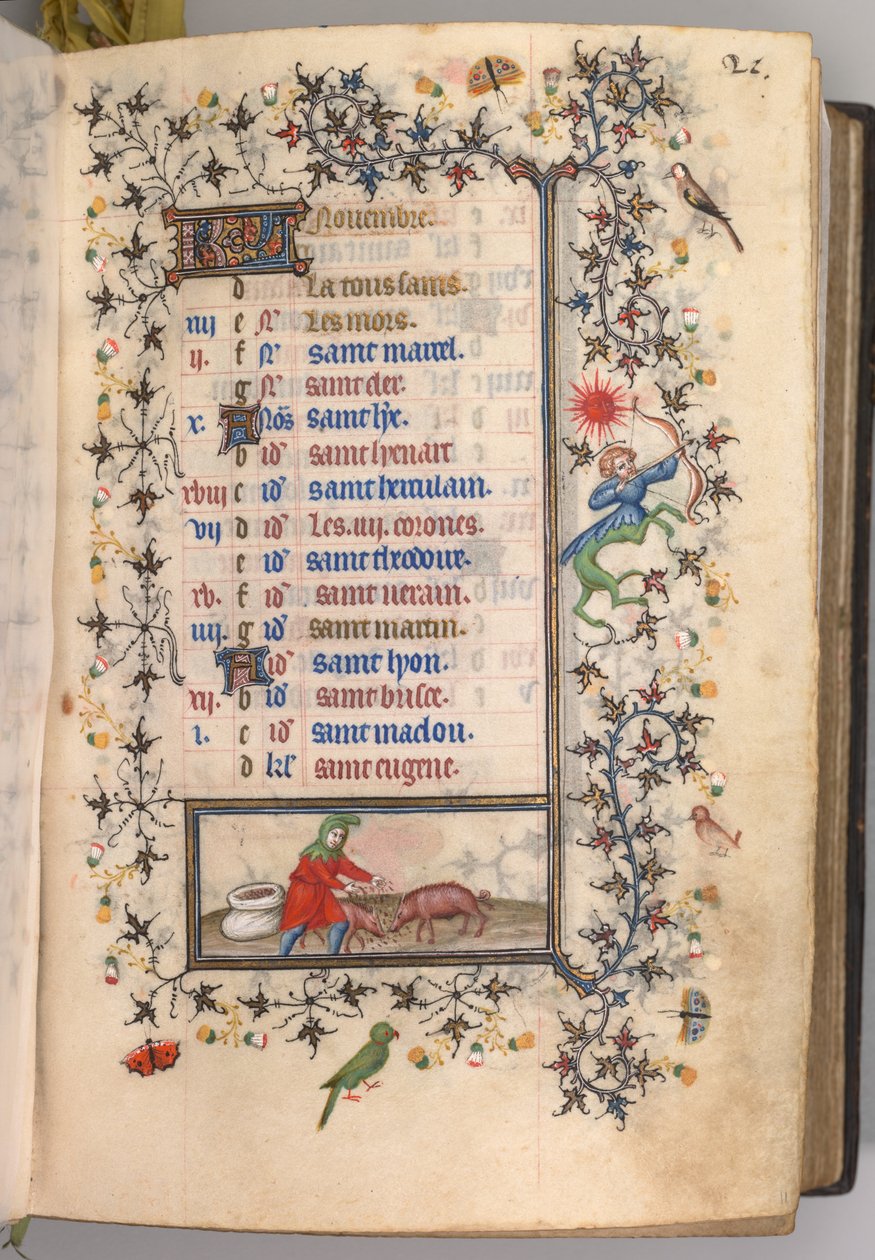 Godziny Karola Szlachetnego, króla Nawarry 1361-1425: fol. 11r, listopad, ok. godz. 1405. autorstwa Master of the Brussels Initials and Associates