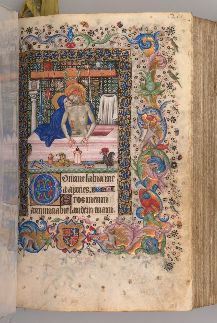 Godziny Karola Szlachetnego, króla Nawarry 1361-1425: fol. 128r, Mąż boleści, ok. n.e. 1405. autorstwa Master of the Brussels Initials and Associates