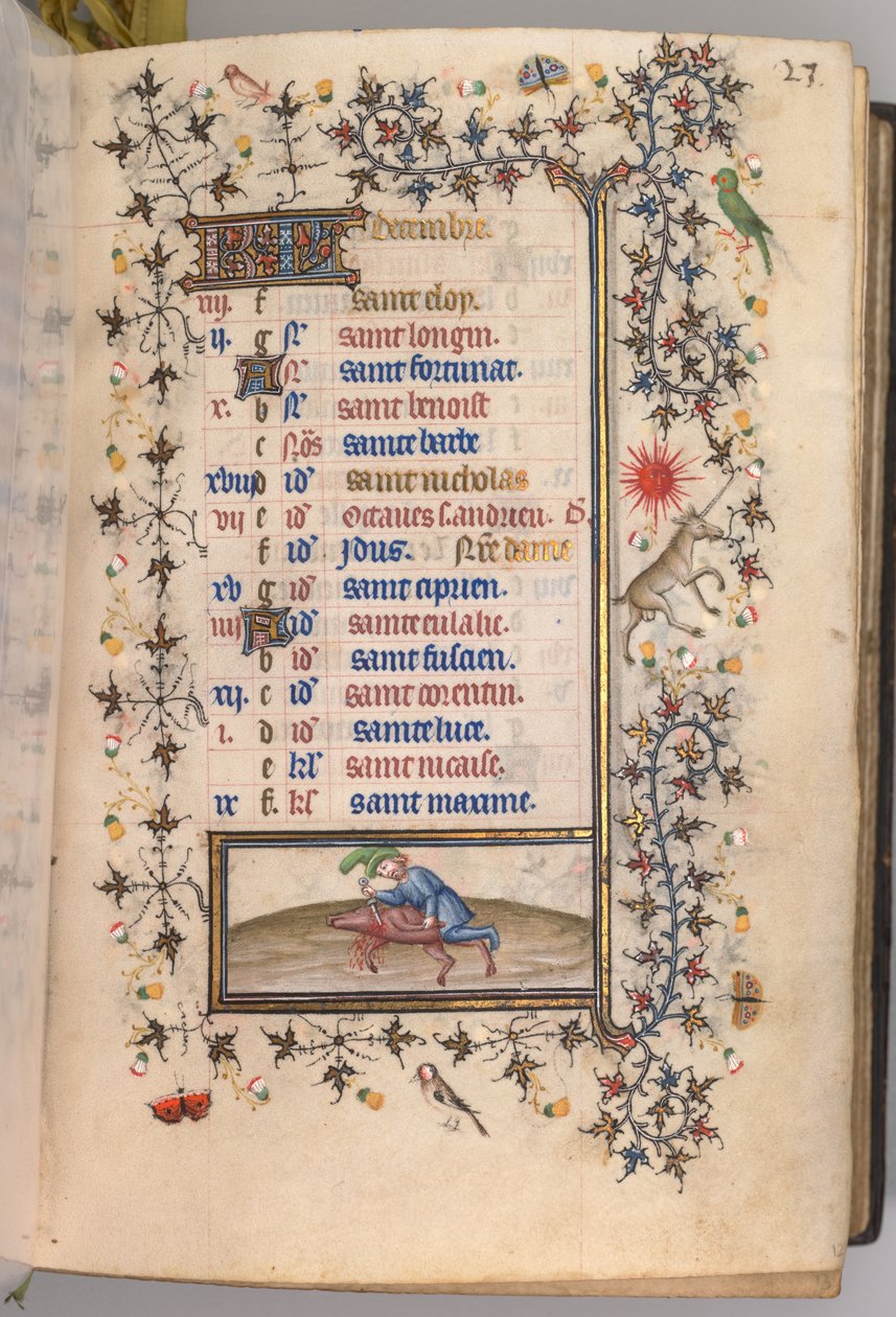 Godziny Karola Szlachetnego, króla Nawarry 1361-1425: fol. 12r, grudzień, ok. godz. 1405. autorstwa Master of the Brussels Initials and Associates