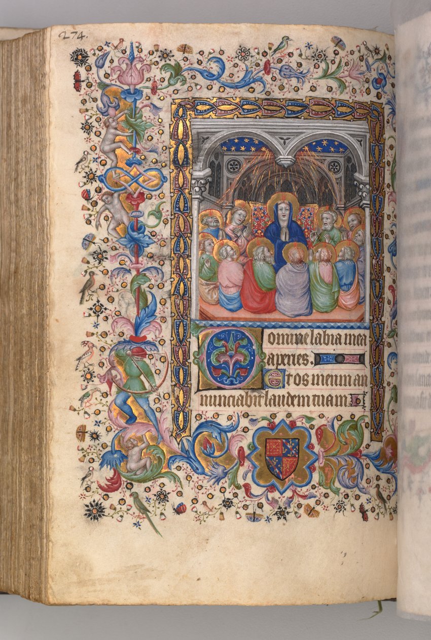 Godziny Karola Szlachetnego, króla Nawarry 1361-1425: fol. 137v, Pięćdziesiątnica, c. 1405. autorstwa Master of the Brussels Initials and Associates