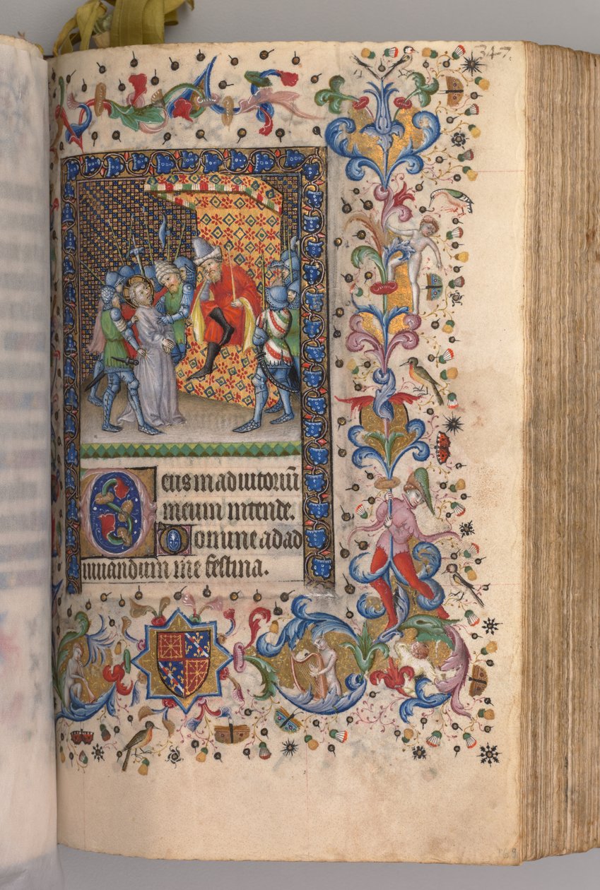 Godziny Karola Szlachetnego, króla Nawarry 1361-1425: fol. 169r, Chrystus przed Piłatem, ok. n.e. 1405. autorstwa Master of the Brussels Initials and Associates