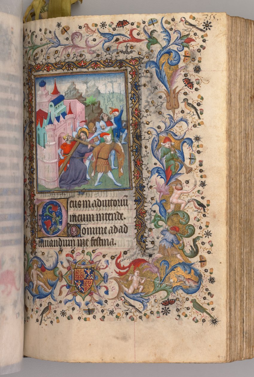 Godziny Karola Szlachetnego, króla Nawarry 1361-1425: fol. 170v, Chrystus dźwigający krzyż, c. 14 autorstwa Master of the Brussels Initials and Associates