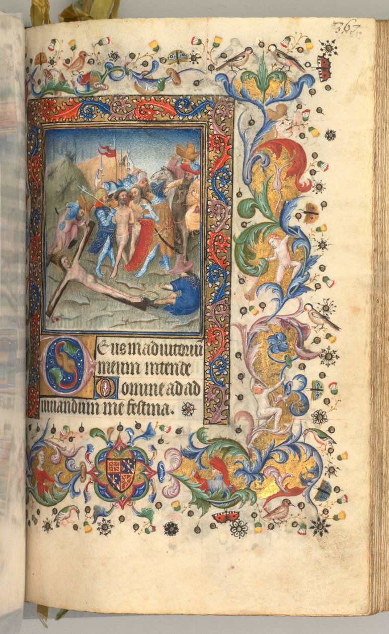 Godziny Karola Szlachetnego, króla Nawarry 1361-1425: fol. 179r, Chrystus przybity do krzyża, ok. godz. 1 autorstwa Master of the Brussels Initials and Associates