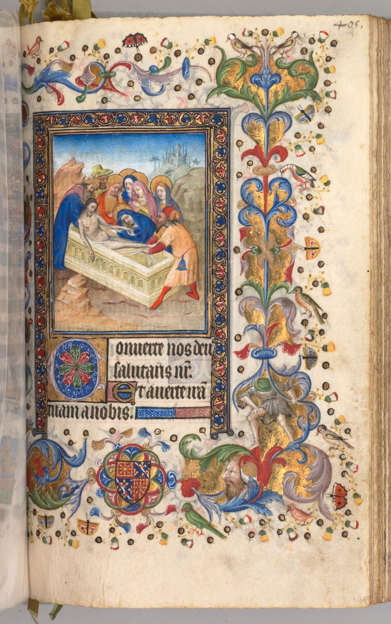 Godziny Karola Szlachetnego, króla Nawarry 1361-1425: fol. 197r, Złożenie do grobu Chrystusa, c. 1405. autorstwa Master of the Brussels Initials and Associates