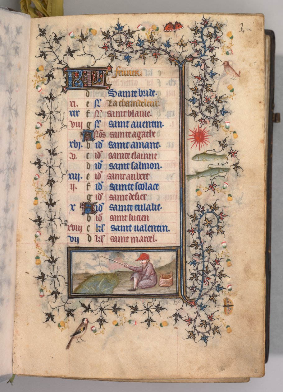 Godziny Karola Szlachetnego, króla Nawarry 1361-1425: fol. 2r, luty, ok. godz. 1405. autorstwa Master of the Brussels Initials and Associates
