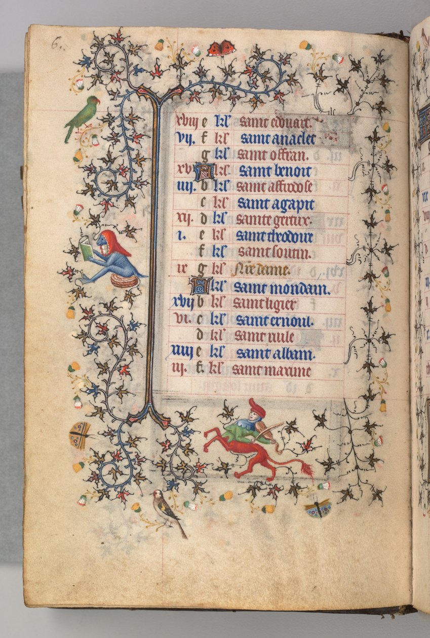 Godziny Karola Szlachetnego, króla Nawarry 1361-1425: fol. 3v, marzec, ok. godz. 1405. autorstwa Master of the Brussels Initials and Associates