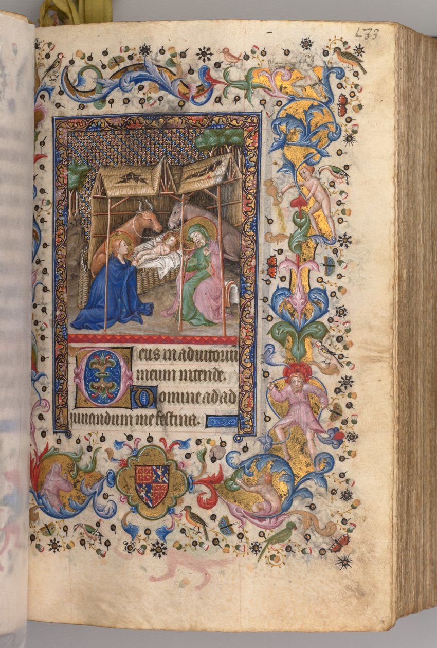 Godziny Karola Szlachetnego, króla Nawarry 1361-1425: fol. 67r, szopka, c. 1405. autorstwa Master of the Brussels Initials and Associates