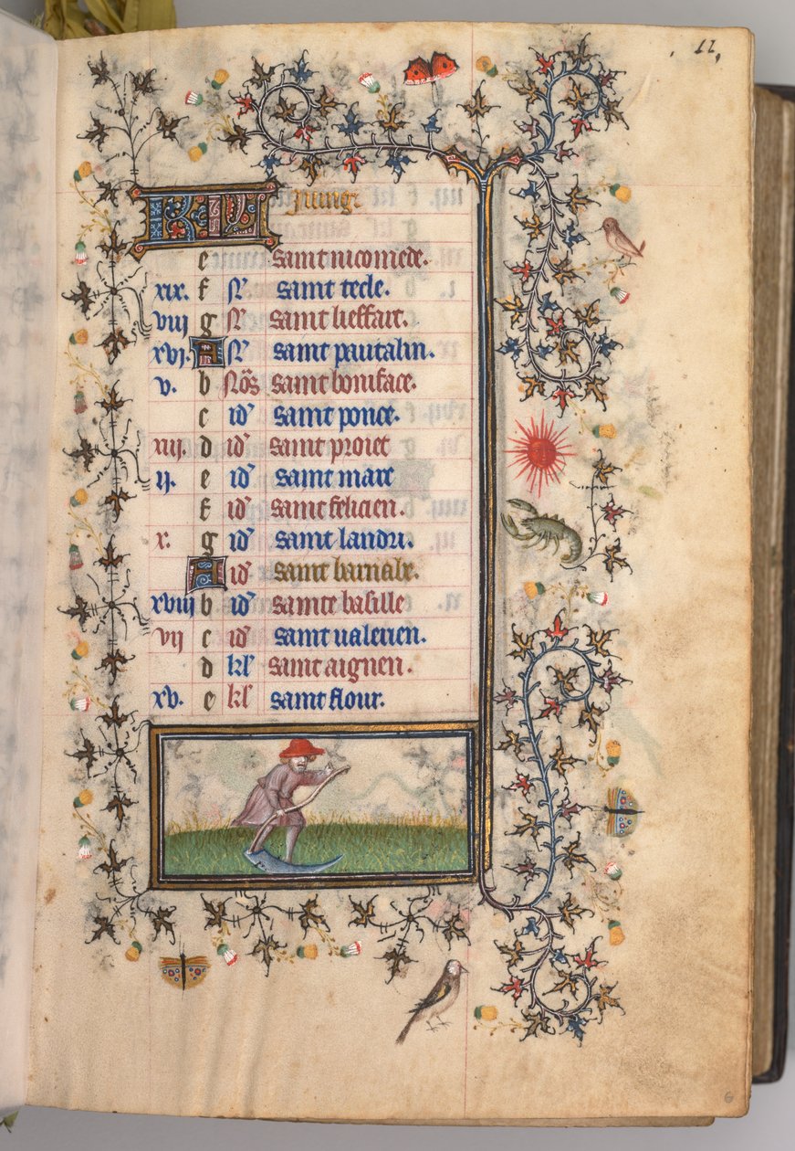 Godziny Karola Szlachetnego, króla Nawarry 1361-1425: fol. 6r, czerwiec, ok. godz. 1405. autorstwa Master of the Brussels Initials and Associates