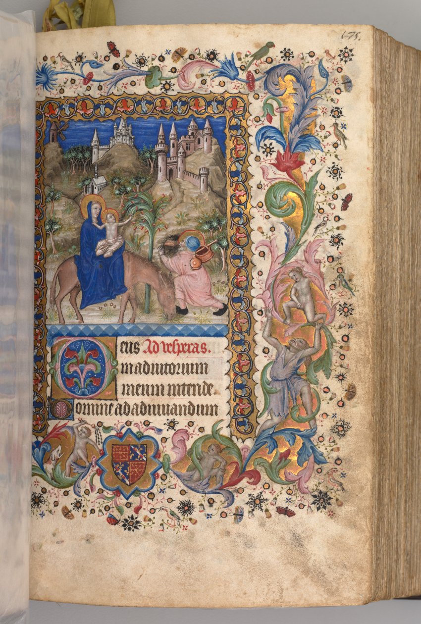 Godziny Karola Szlachetnego, króla Nawarry 1361-1425: fol. 88r, Ucieczka do Egiptu Nieszpory, c. 1 autorstwa Master of the Brussels Initials and Associates