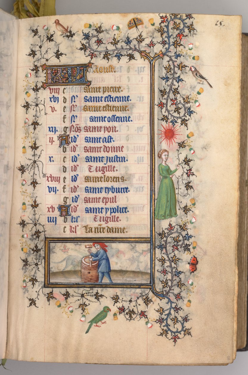 Godziny Karola Szlachetnego, króla Nawarry 1361-1425: fol. 8r, sierpień, ok. godz. 1405. autorstwa Master of the Brussels Initials and Associates