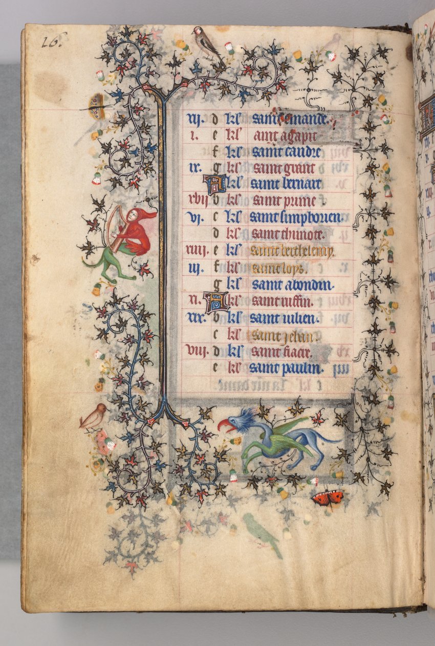 Godziny Karola Szlachetnego, króla Nawarry 1361-1425: fol. 8v, sierpień, ok. godz. 1405. autorstwa Master of the Brussels Initials and Associates
