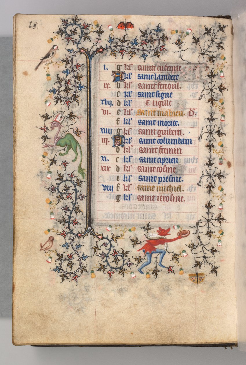 Godziny Karola Szlachetnego, króla Nawarry 1361-1425: fol. 9v, wrzesień, ok. godz. 1405. autorstwa Master of the Brussels Initials and Associates