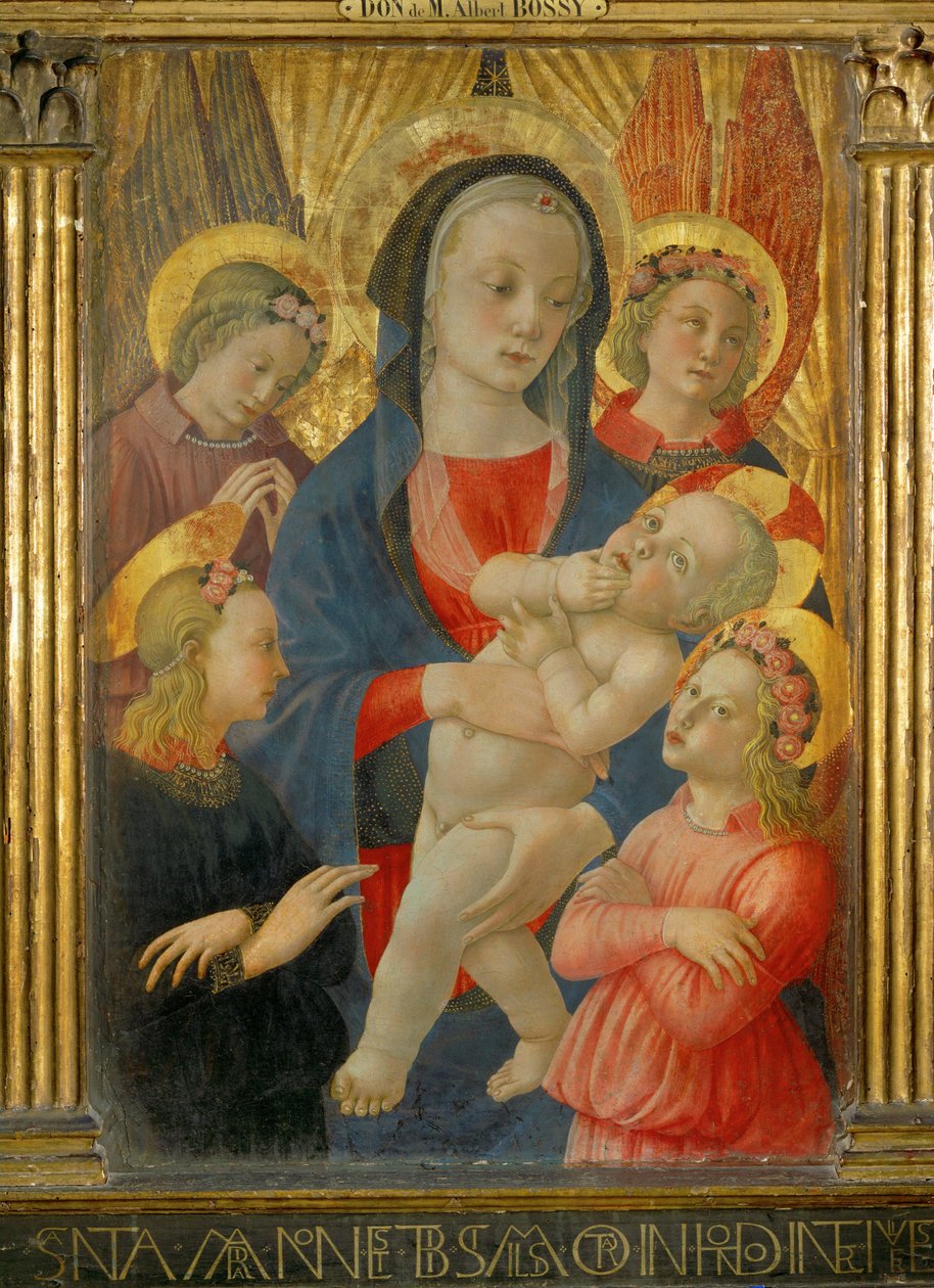 Madonna z Dzieciątkiem w otoczeniu czterech aniołów ... autorstwa Master of the Castello Nativity