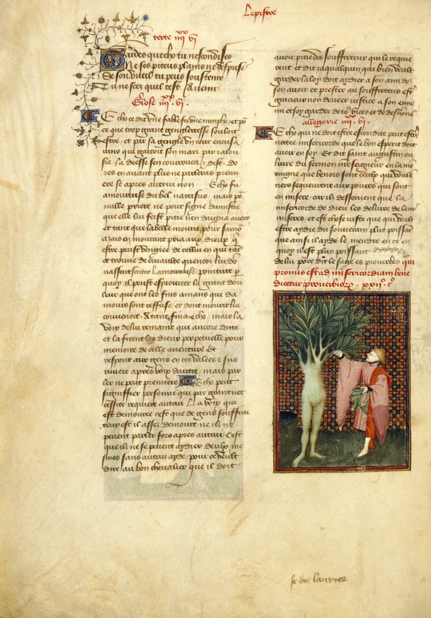 Harley 4431 , f.134v Apollo i Daphne, z „Dzieła zebrane Christine de Pisan” autorstwa Master of the Cité des Dames