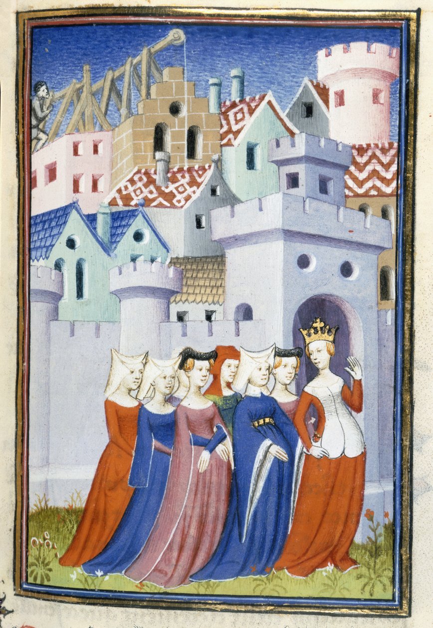 Harley 4431, f.323 Sprawiedliwość wkracza do miasta kobiet, z „Le Livre de la Cité des Dames” Christine de Pisan autorstwa Master of the Cité des Dames
